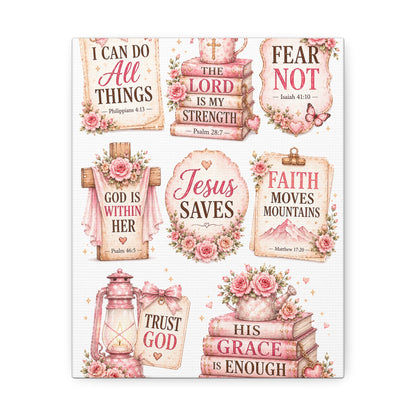 Christian Wall Art Canvas - 'Jesus Saves' Floral Faith Collage