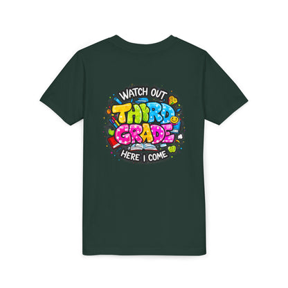 Third Grade Kids T‑Shirt — "Watch Out Third Grade Here I Come" Back-to-School Tee