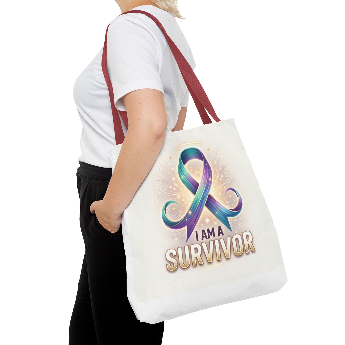 Survivor Ribbon Tote Bag - "I Am a Survivor" Awareness Reusable Shopper