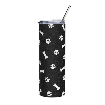 20oz Stainless Tumbler — Black Paw Prints & Bones Travel Cup