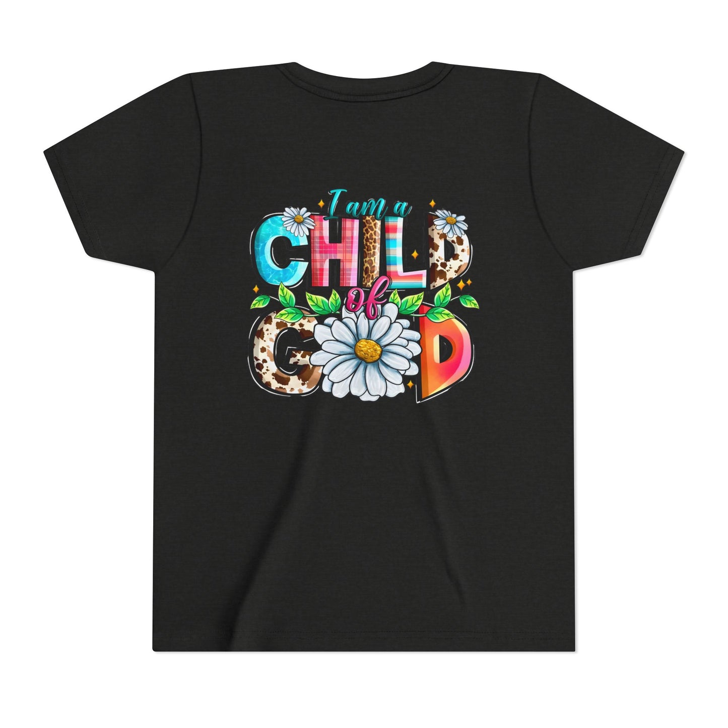 Youth Tee — "I Am a Child of God" Floral Christian Graphic