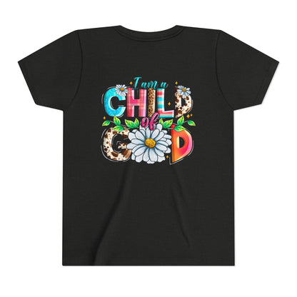 Youth Tee — "I Am a Child of God" Floral Christian Graphic