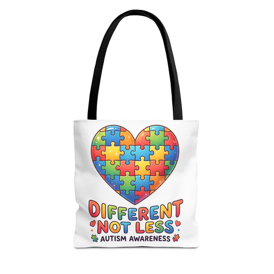 Autism Awareness Tote Bag — "Different Not Less" Puzzle Heart