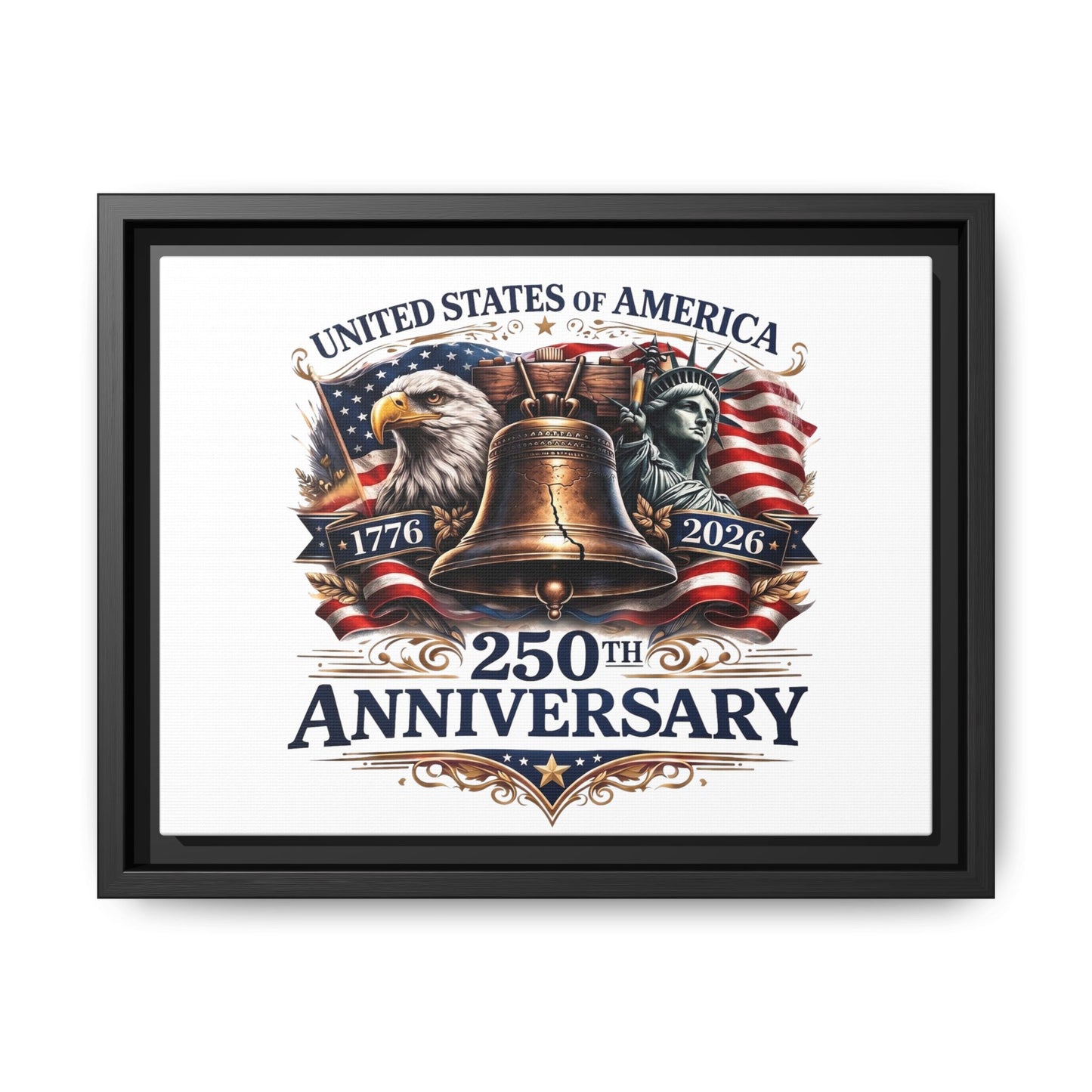 250th Anniversary Framed Canvas - United States of America Patriotic Liberty Bell Print