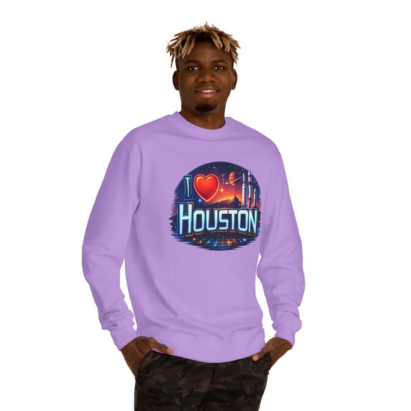 I Heart Houston Crewneck Sweatshirt — Retro Space City Graphic