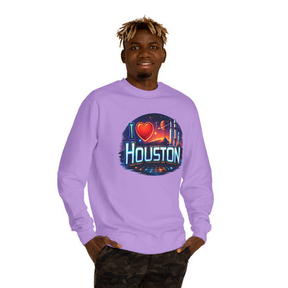 I Heart Houston Crewneck Sweatshirt — Retro Space City Graphic