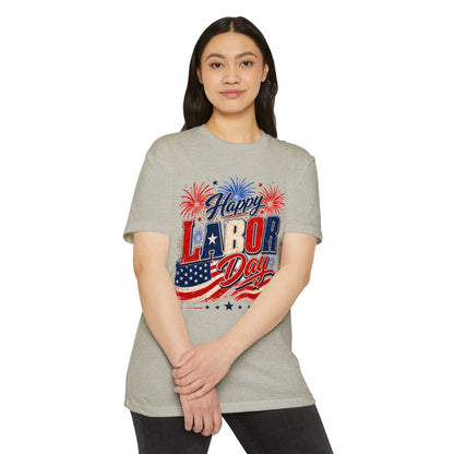 Labor Day T-Shirt — "Happy Labor Day" Patriotic Fireworks Tee
