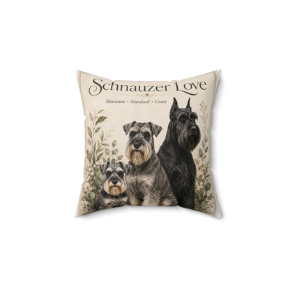 Schnauzer Love Throw Pillow — Decorative Dog Breed Cushion (Miniature, Standard, Giant)