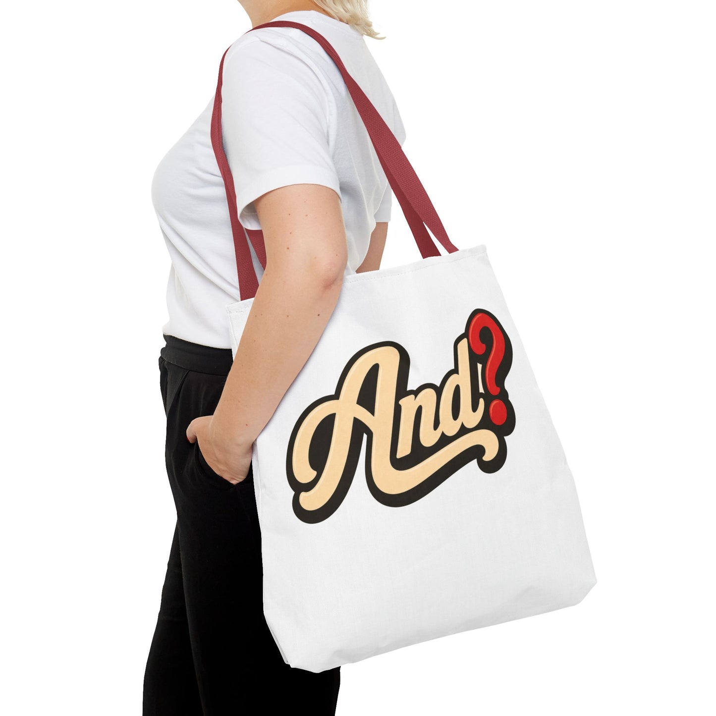 And? Graphic Tote Bag — Retro Script Question Mark Design
