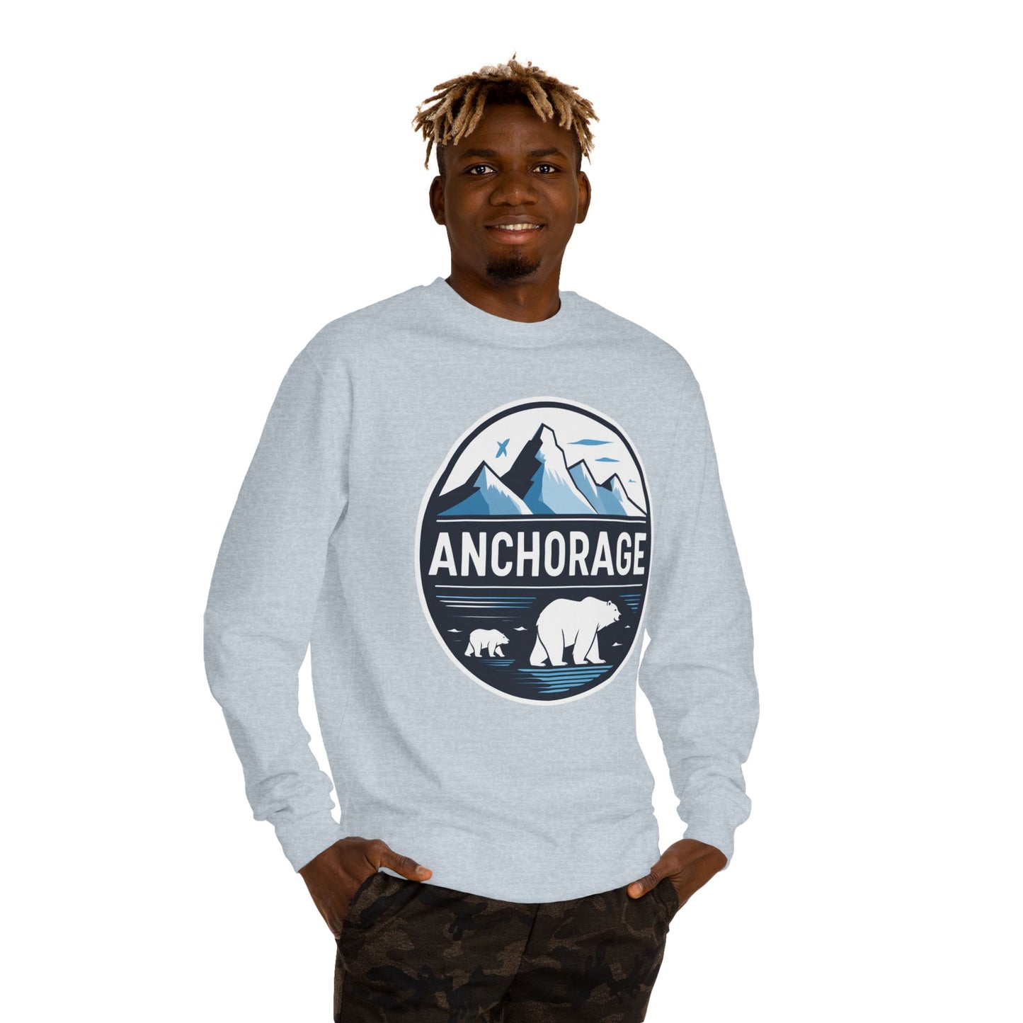 Anchorage Polar Bear Crewneck Sweatshirt — Mountain & Alaska Travel Pullover