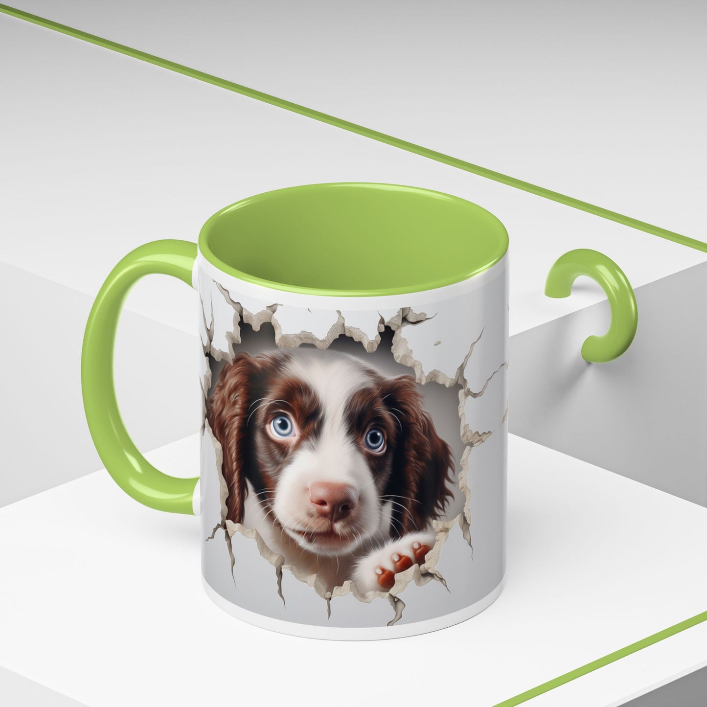 Puppy Peeking Accent Coffee Mug (11/15oz) — Cute Dog Tear-Through Design