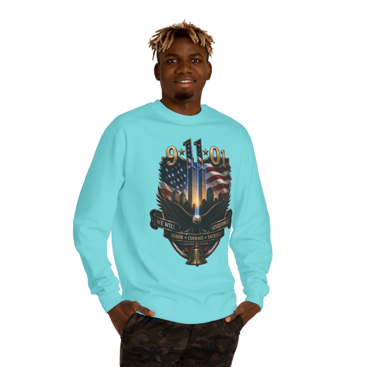 9/11 Memorial Sweatshirt — We Will Never Forget Tribute Crewneck