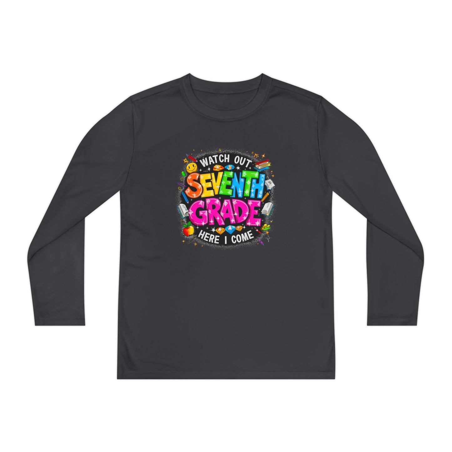 Seventh Grade Youth Long Sleeve Tee — "Watch Out Seventh Grade Here I Come" Back-to-School Shirt