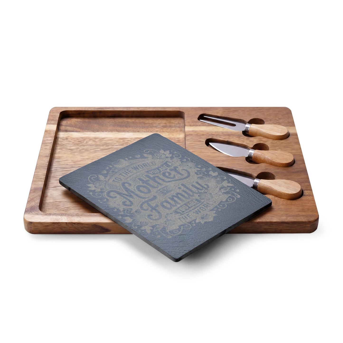 Engraved Charcuterie Board — "To the World You Are a Mother" Serving Set