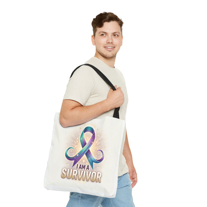 Survivor Ribbon Tote Bag - "I Am a Survivor" Awareness Reusable Shopper