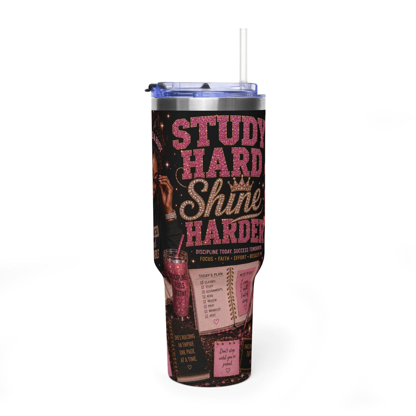 40oz Inspirational Study Tumbler — "Study Hard Shine Harder" Thermal Cup