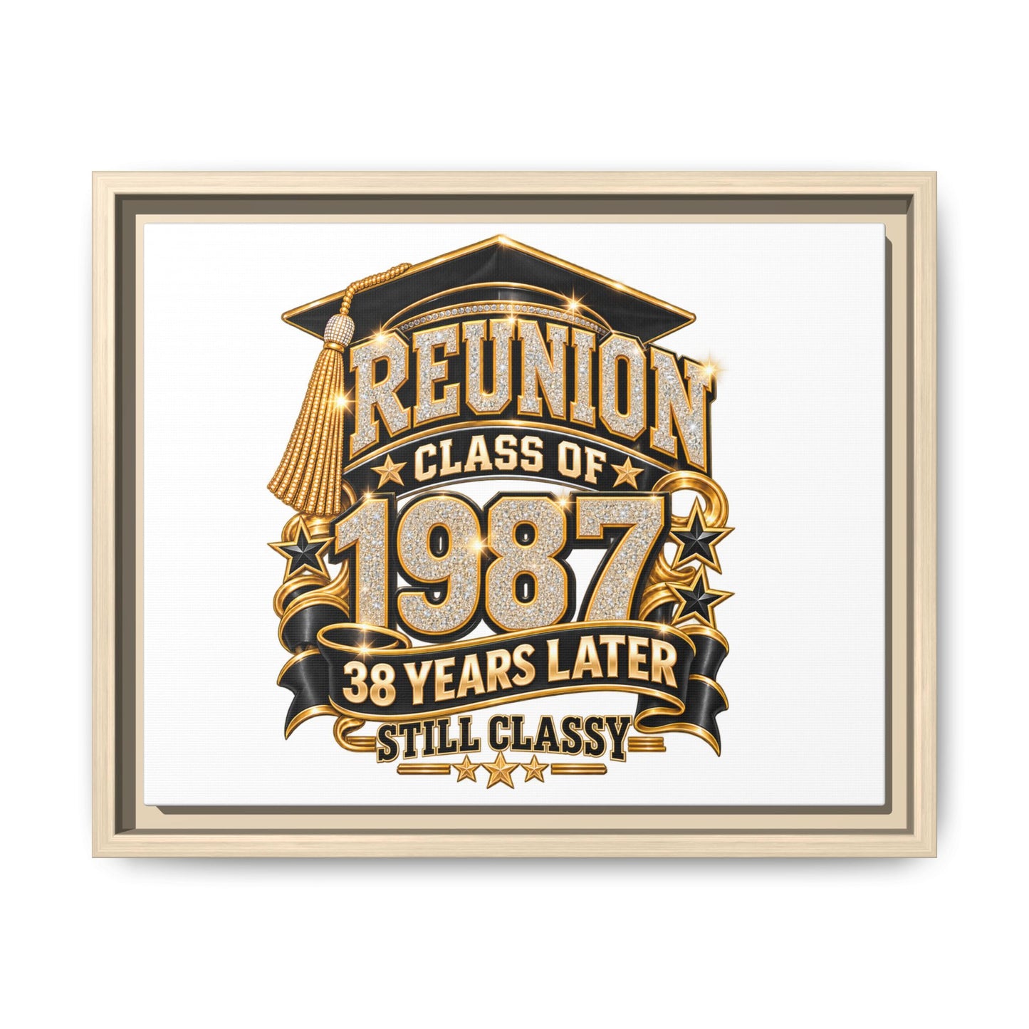 Class of 1987 Reunion Canvas Print — "38 Years Later Still Classy" Framed Art