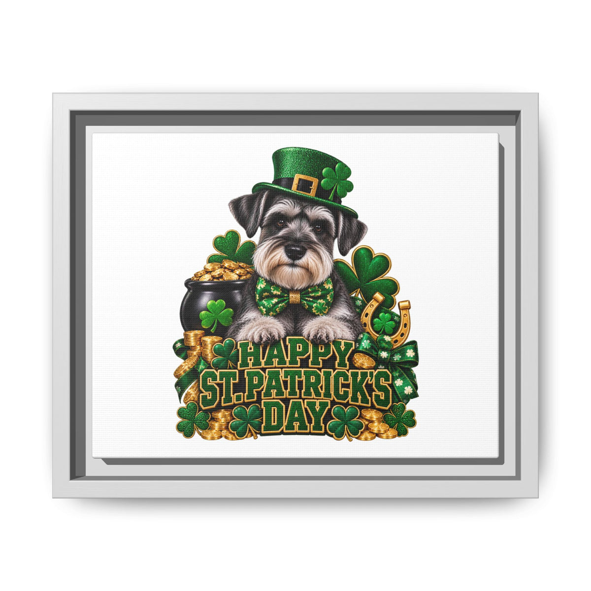 Happy St. Patrick’s Day Schnauzer Framed Canvas