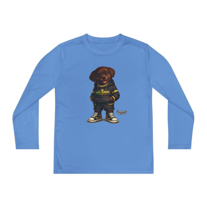 Youth Long Sleeve Tee — Cute Rottweiler Pup Graphic "Melanin" Hoodie Design
