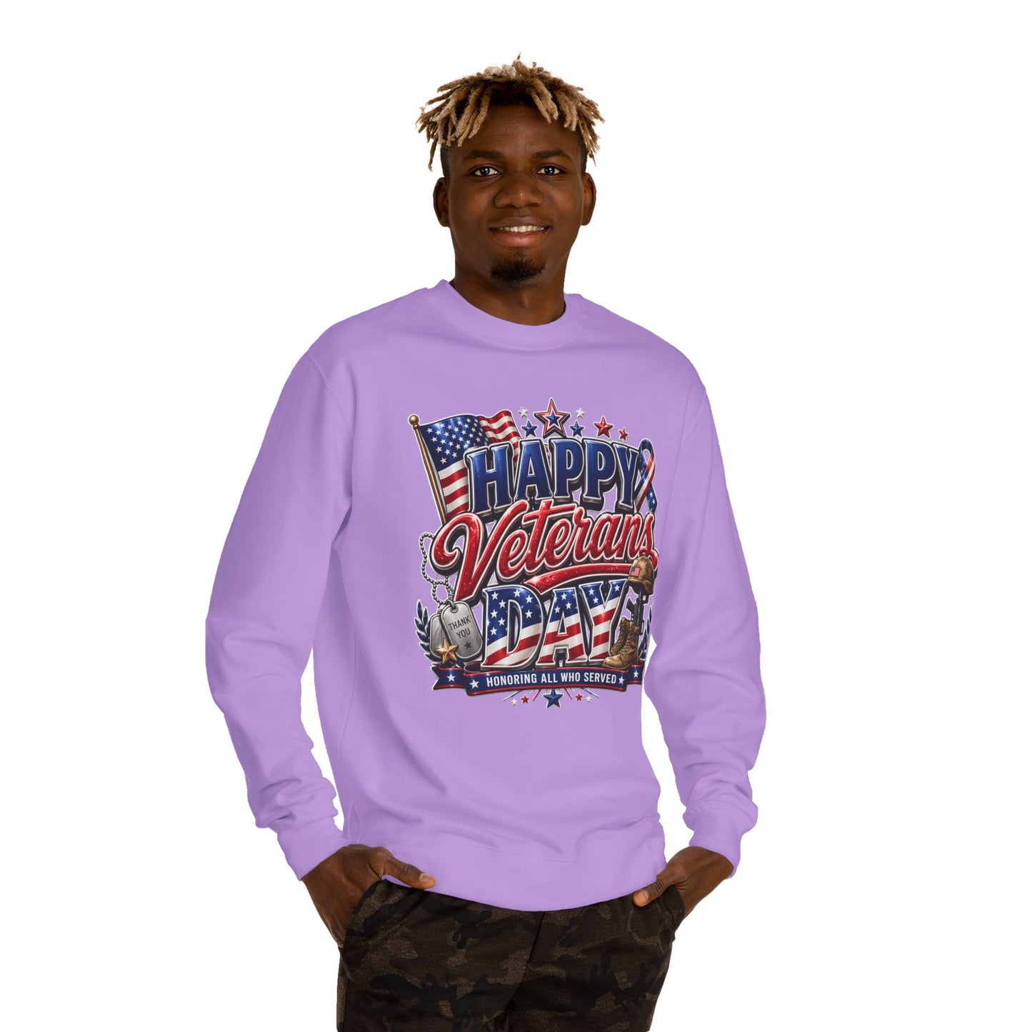 Happy Veterans Day Sweatshirt — Patriotic 'Honoring All Who Served' Crewneck