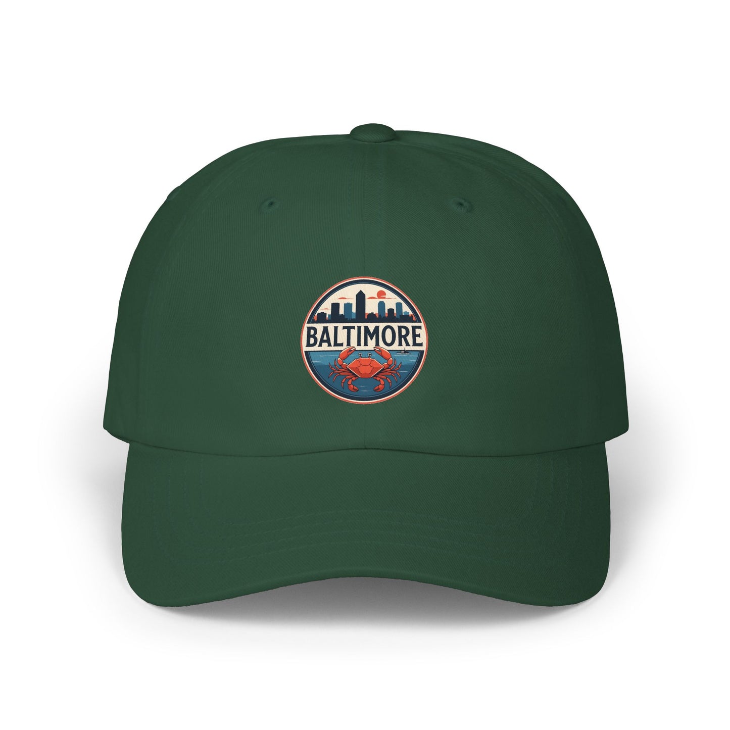 Baltimore Crab Patch Dad Cap — Retro Skyline Embroidered Baseball Hat