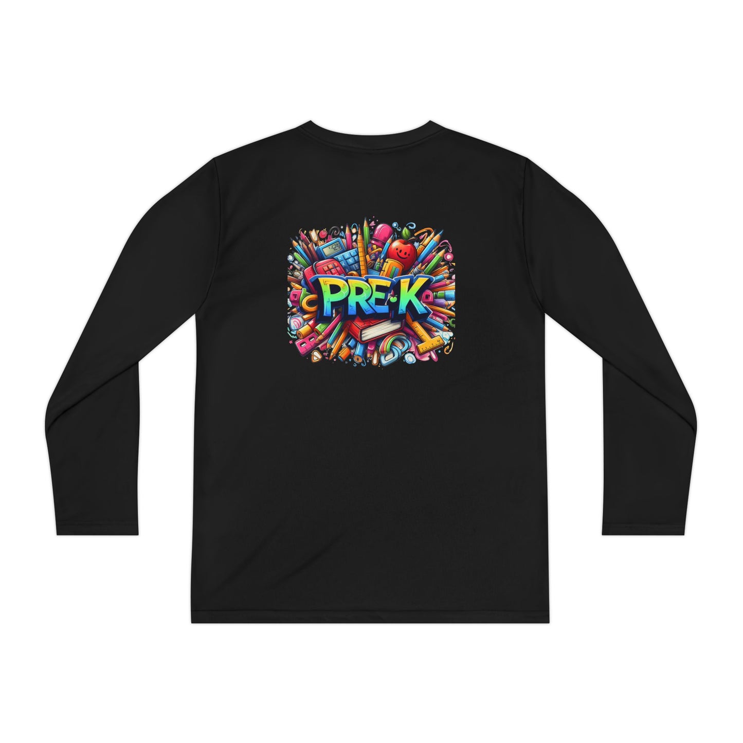 PRE-K Youth Long Sleeve Tee — Colorful School Supplies Design