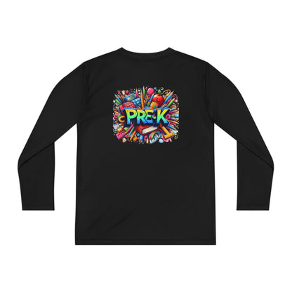 PRE-K Youth Long Sleeve Tee — Colorful School Supplies Design