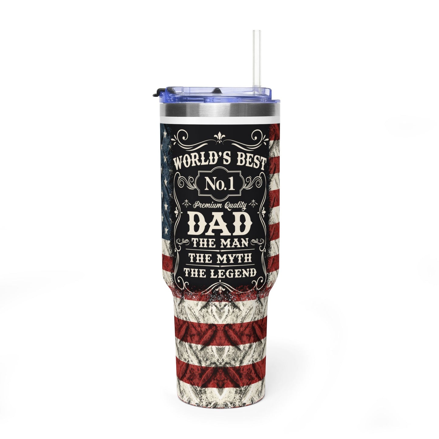 40oz Vacuum Tumbler - "World's Best No.1 Dad" American Flag Travel Mug