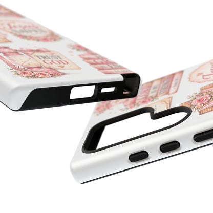 Christian Phone Case — Jesus Saves Floral Tough Case with 'God Is Within Her' & 'Trust God' Design