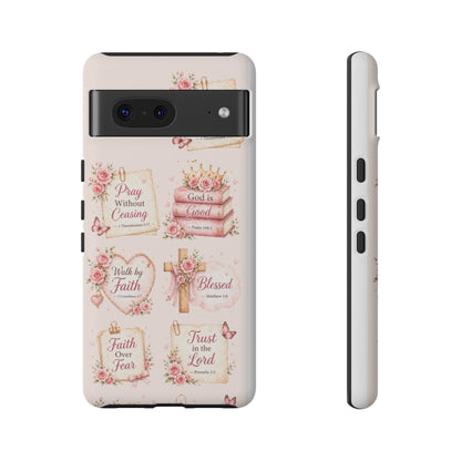 Christian Floral Phone Case — "Pray Without Ceasing" Faith Cross Design