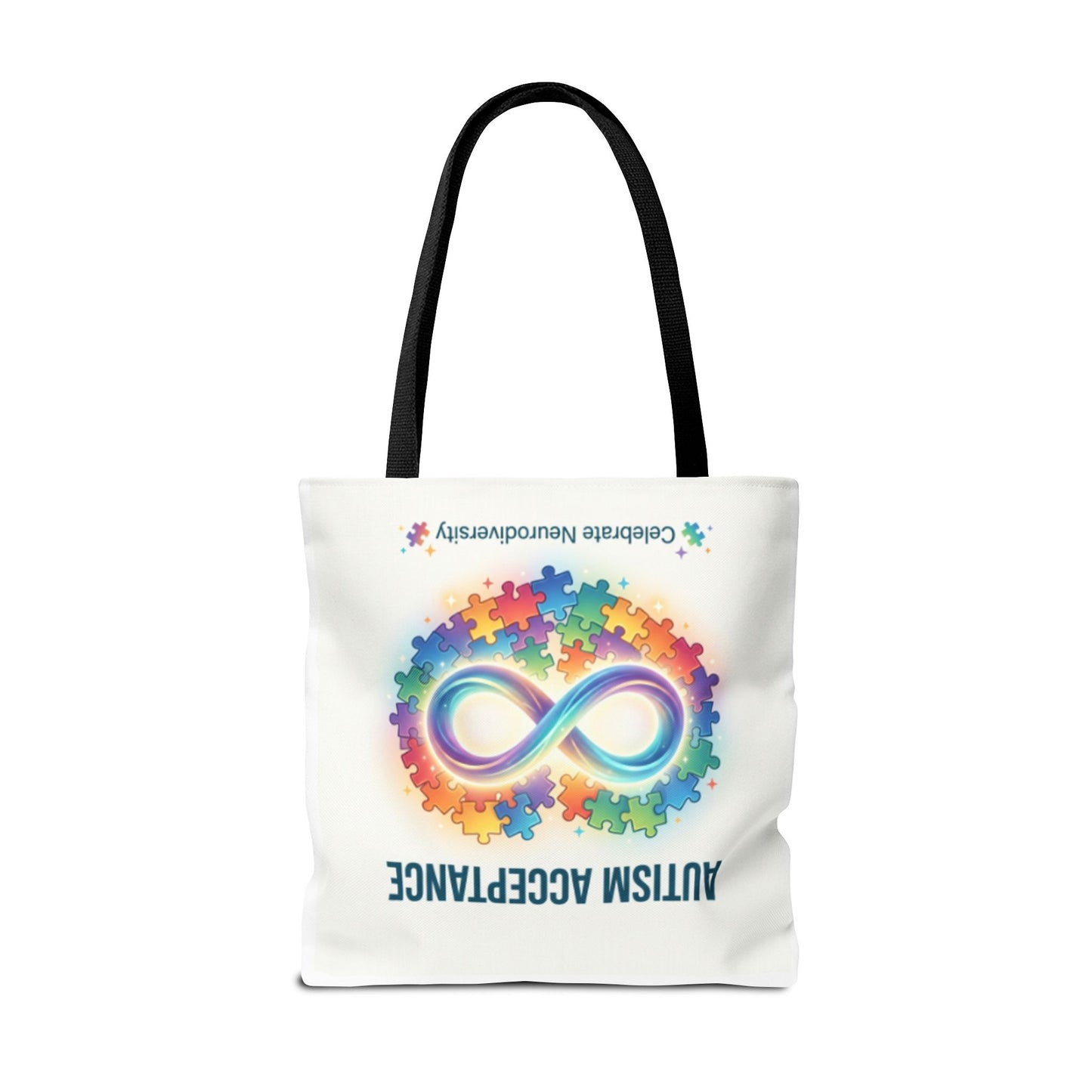 Autism Acceptance Tote Bag — Rainbow Neurodiversity Infinity Puzzle Design