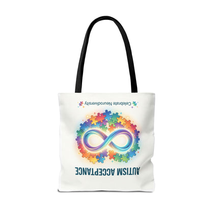 Autism Acceptance Tote Bag — Rainbow Neurodiversity Infinity Puzzle Design