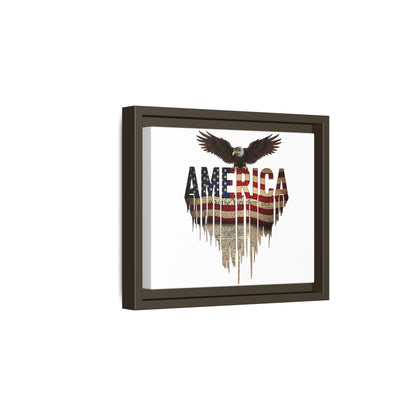 America Eagle Matte Canvas Framed Wall Art — Patriotic USA Flag Typography Print