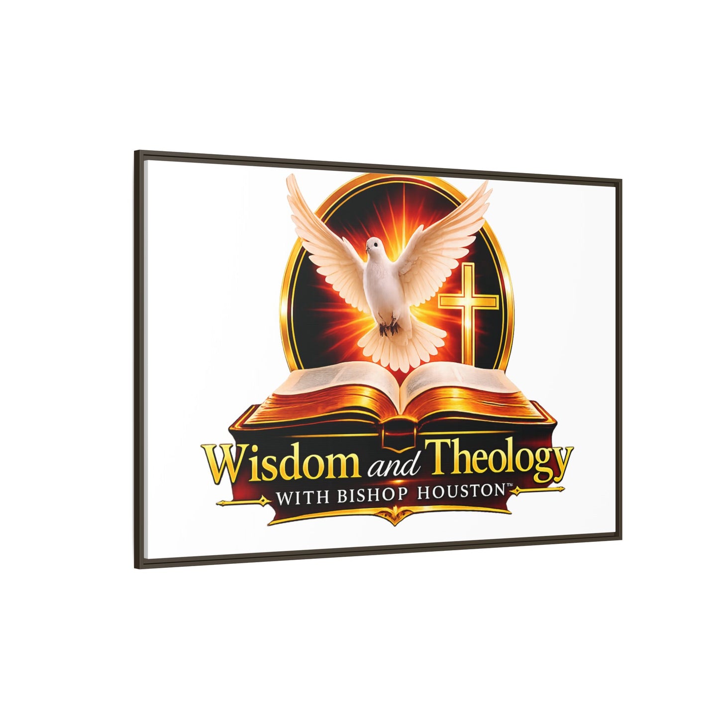 Framed Canvas Print — "Wisdom and Theology" Dove & Bible Wall Art