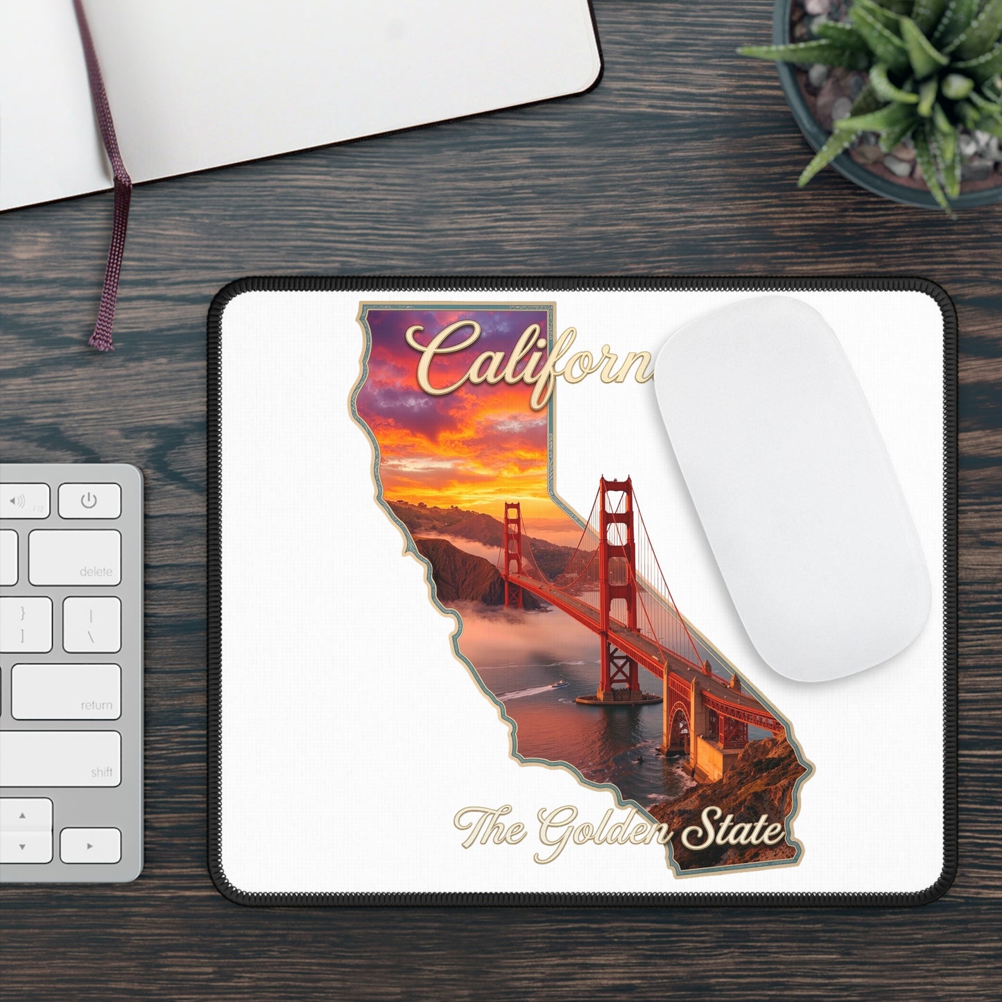 California Golden State Mouse Pad — Golden Gate Bridge Sunset Gaming Pad