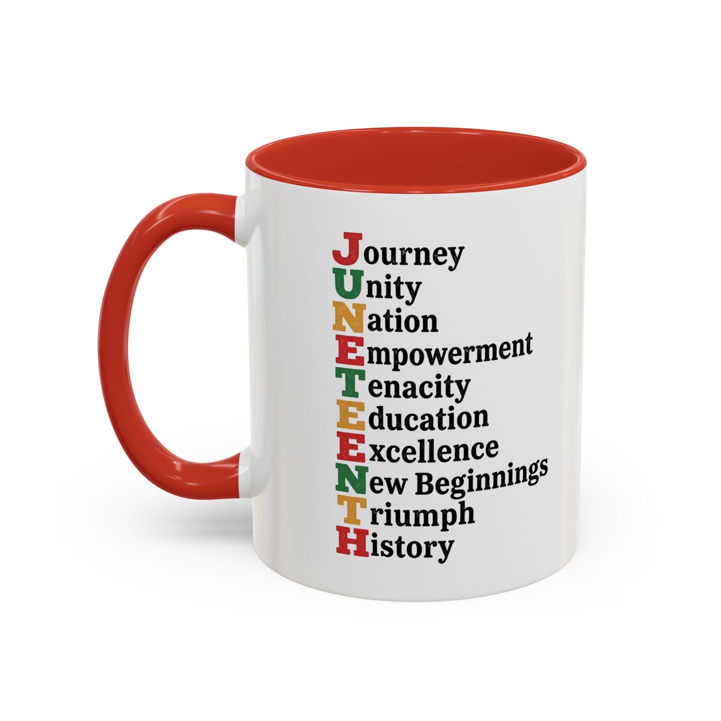 Juneteenth Acronym Accent Coffee Mug – Journey Unity Nation Empowerment (11/15oz)