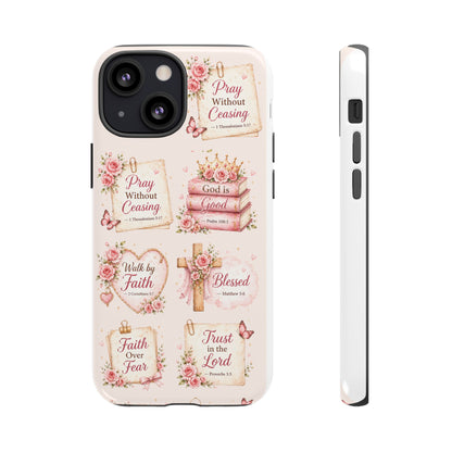 Christian Floral Phone Case — "Pray Without Ceasing" Faith Cross Design