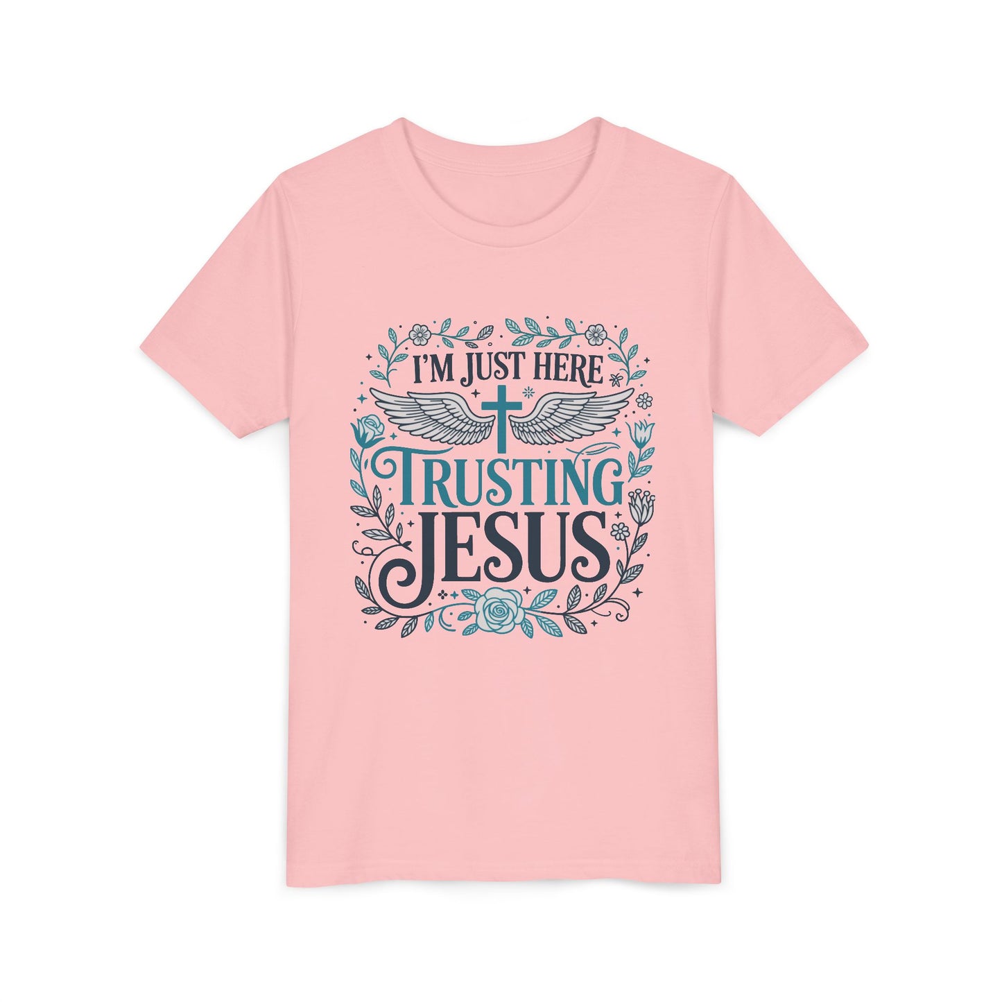 Trusting Jesus Youth Tee — "I'm Just Here Trusting Jesus" Christian Kids T‑Shirt