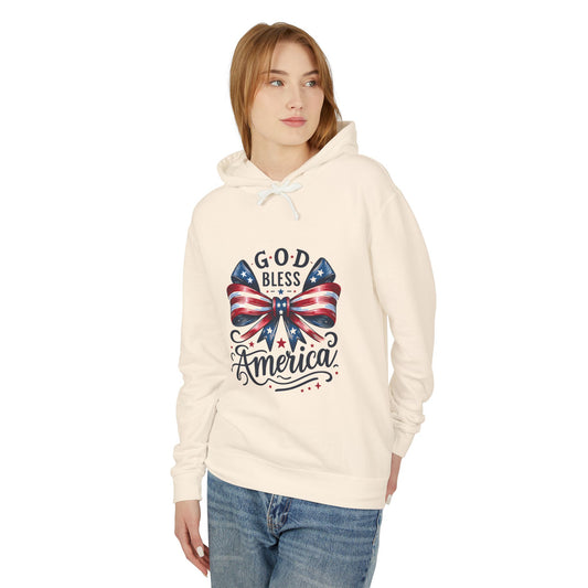 God Bless America Patriotic Hoodie – American Flag Bow Fourth of July Sweatshirt