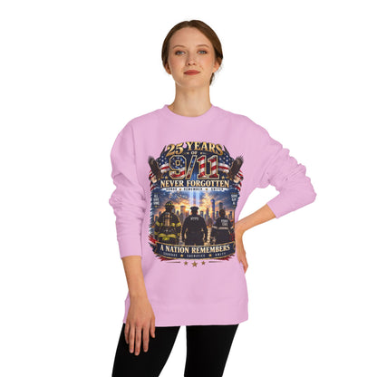 9/11 Never Forgotten Crewneck Sweatshirt — 25 Years Memorial Tribute