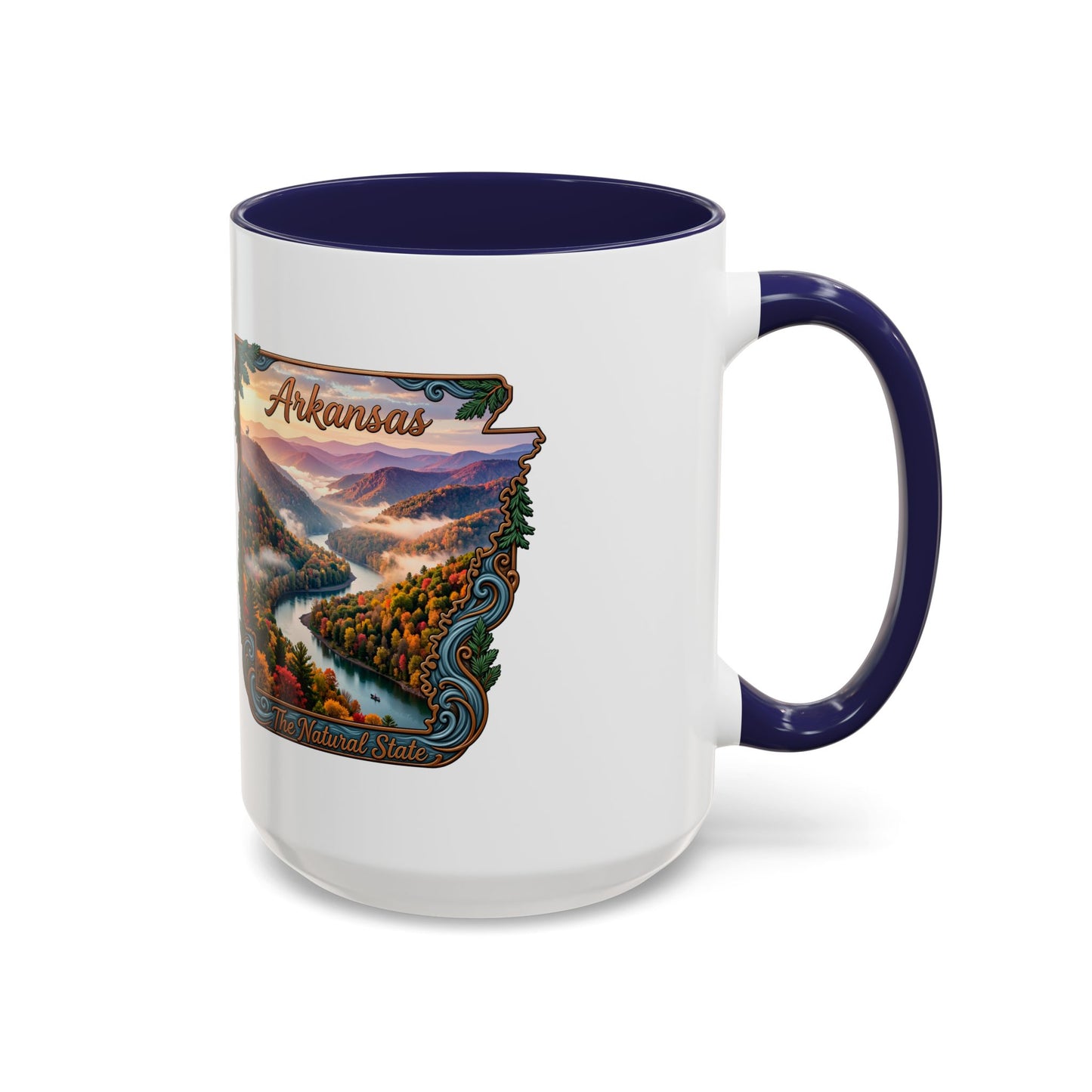 Arkansas Scenic Coffee Mug — Vintage State Map River Landscape (11/15 oz)