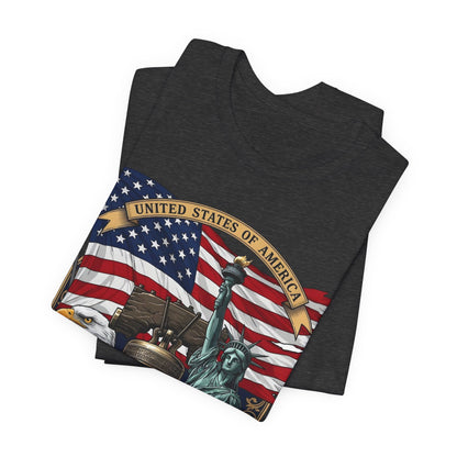Patriotic 250th Anniversary T-Shirt - Liberty Bell, Bald Eagle & Statue of Liberty