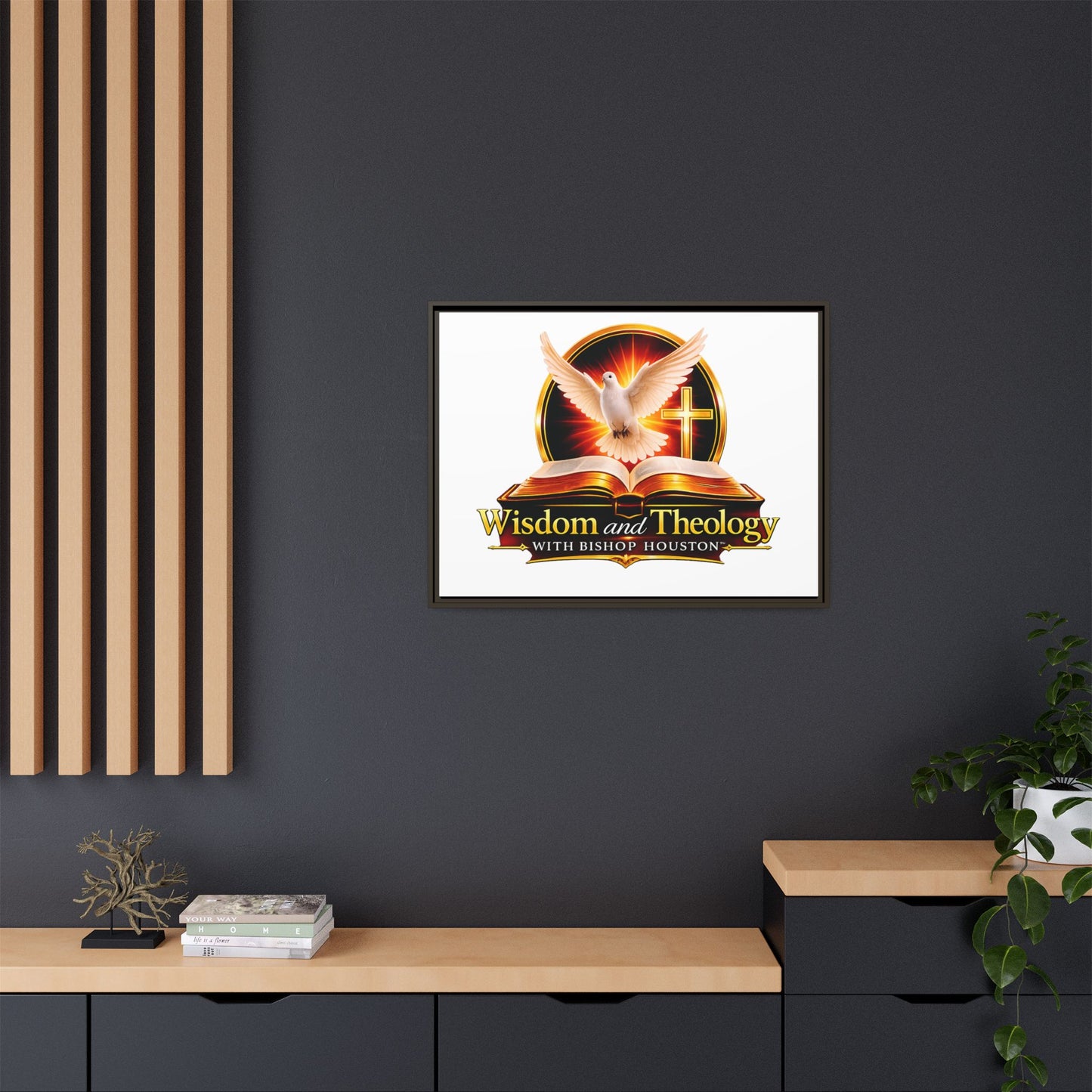 Framed Canvas Print — "Wisdom and Theology" Dove & Bible Wall Art
