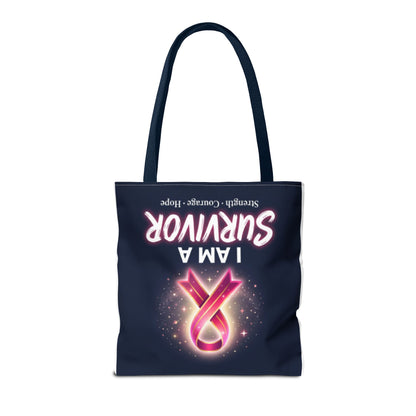 Survivor Ribbon Tote Bag — "I Am A Survivor" Breast Cancer Awareness Tote