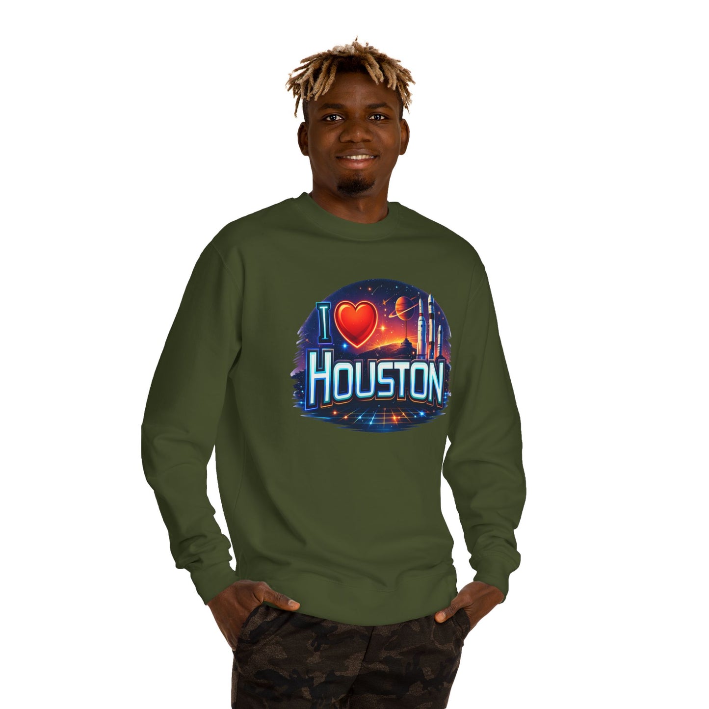 I Heart Houston Crewneck Sweatshirt — Retro Space City Graphic