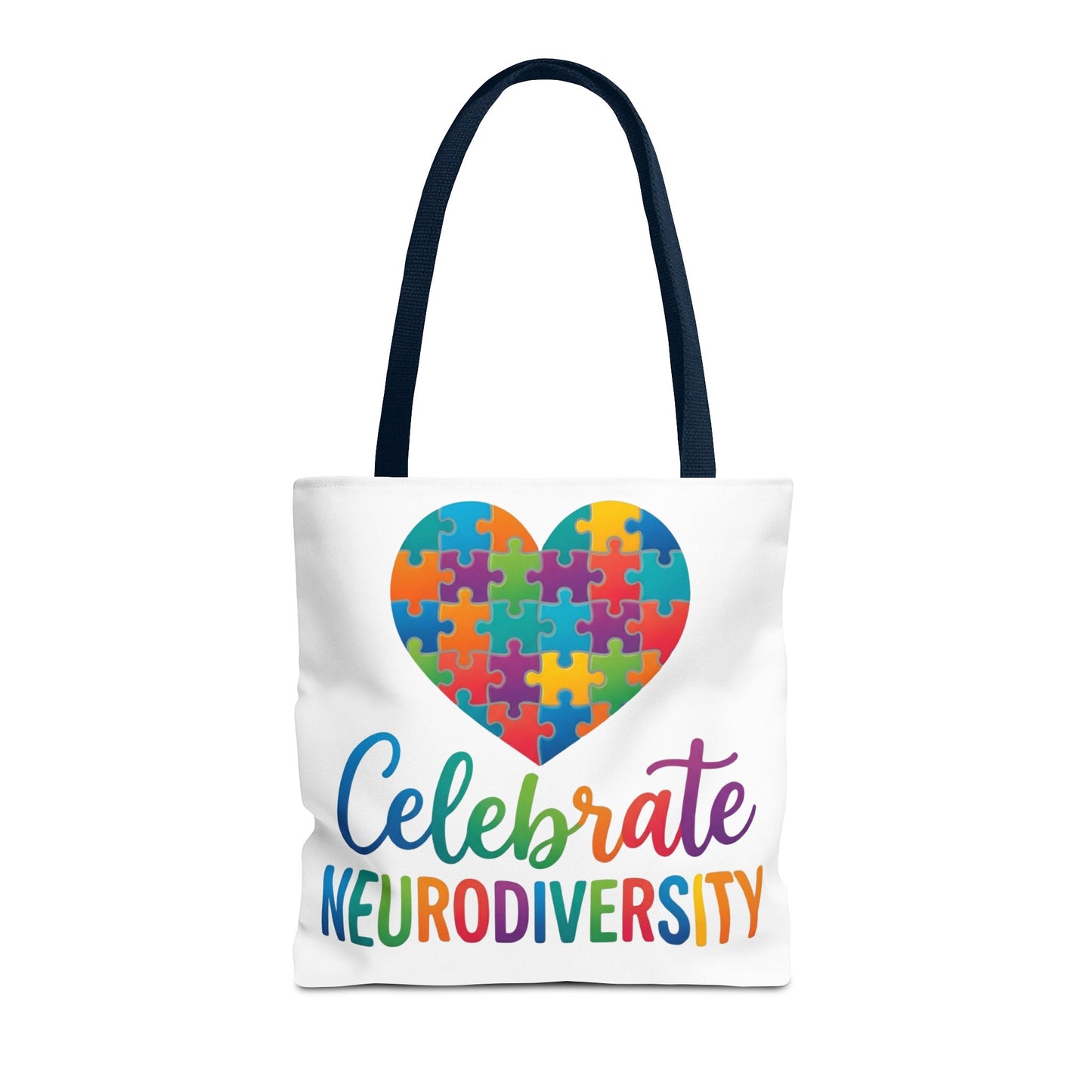 Celebrate Neurodiversity Tote Bag – Rainbow Puzzle Heart Awareness Tote
