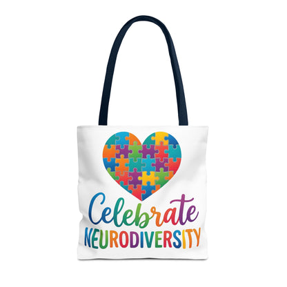 Celebrate Neurodiversity Tote Bag – Rainbow Puzzle Heart Awareness Tote