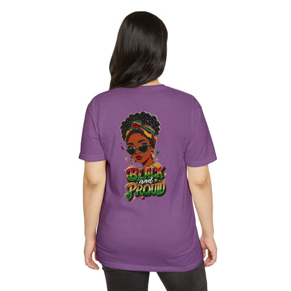 Black and Proud Graphic T-Shirt — Afrocentric Woman Design