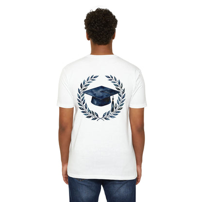 Graduation Cap Laurel T-Shirt — Navy Watercolor Grad Tee