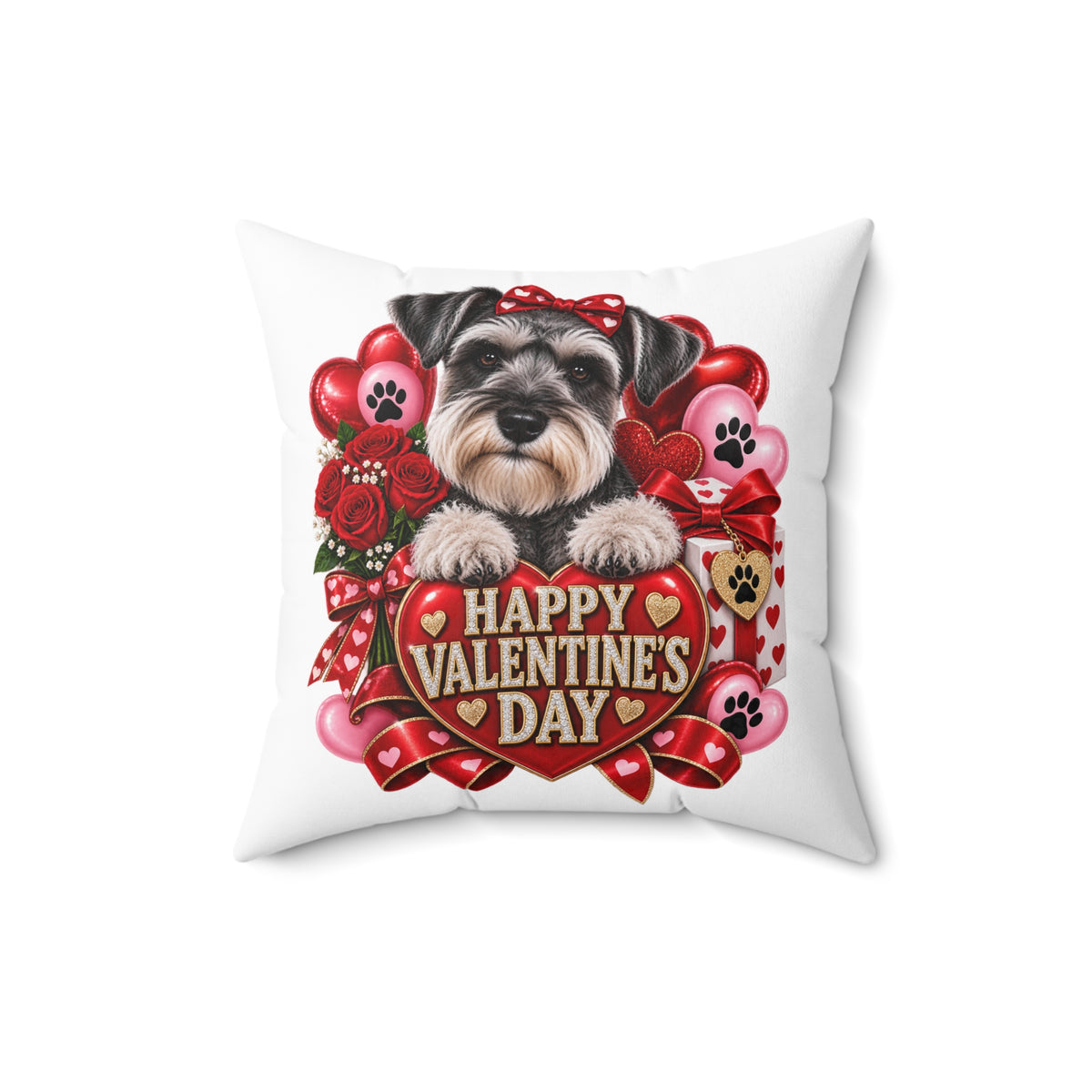 Valentine's Day Schnauzer Pillow — "Happy Valentine’s Day" Decorative Throw Pillow